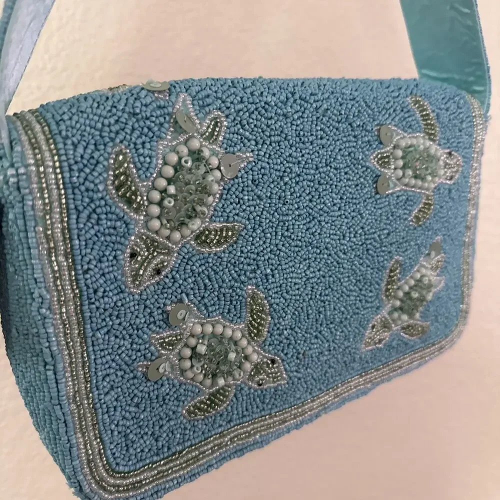 Handmade Turquoise Turtle Viral Beaded Bag RARE Shoulder Bag